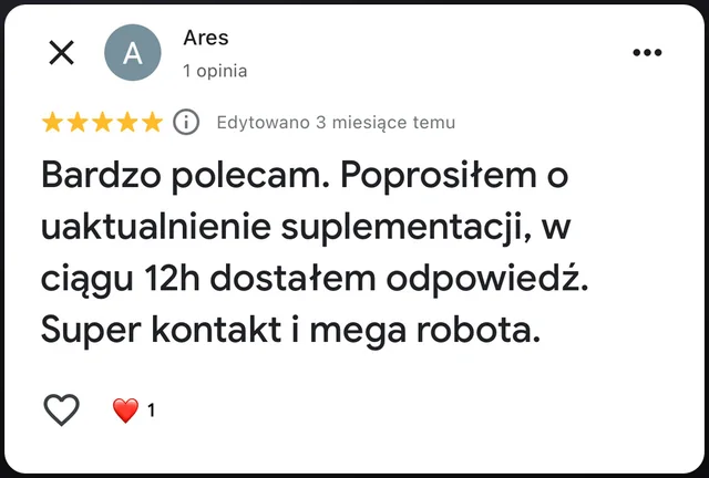 Opinia w Google, 5/5